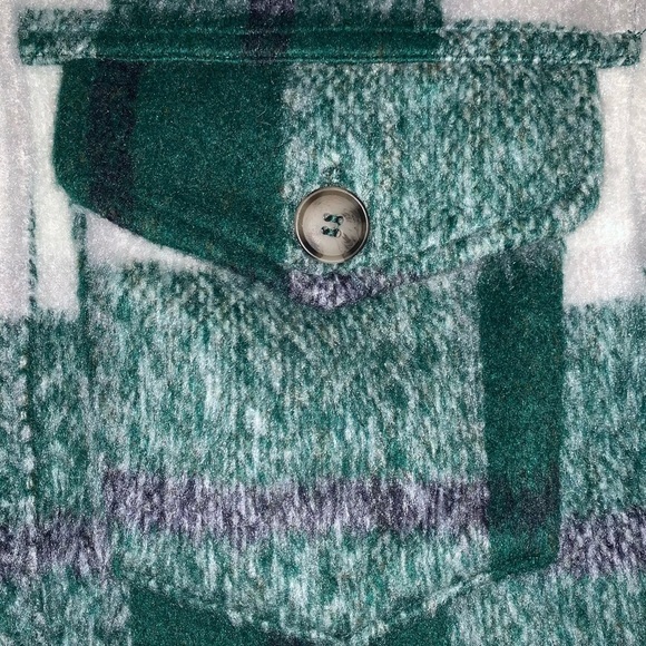 Avec Les Filles sz XS green white plaid button up long sleeve jacket shirt coat - Picture 6 of 13